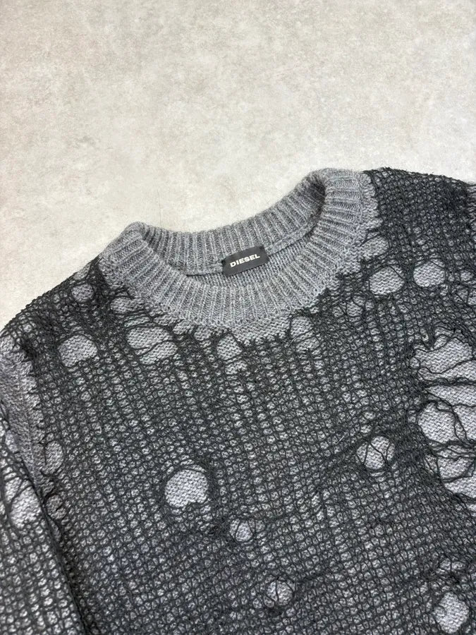 Diesel Grey & Black Cobweb Contemporary Sweater unQWJvF 4