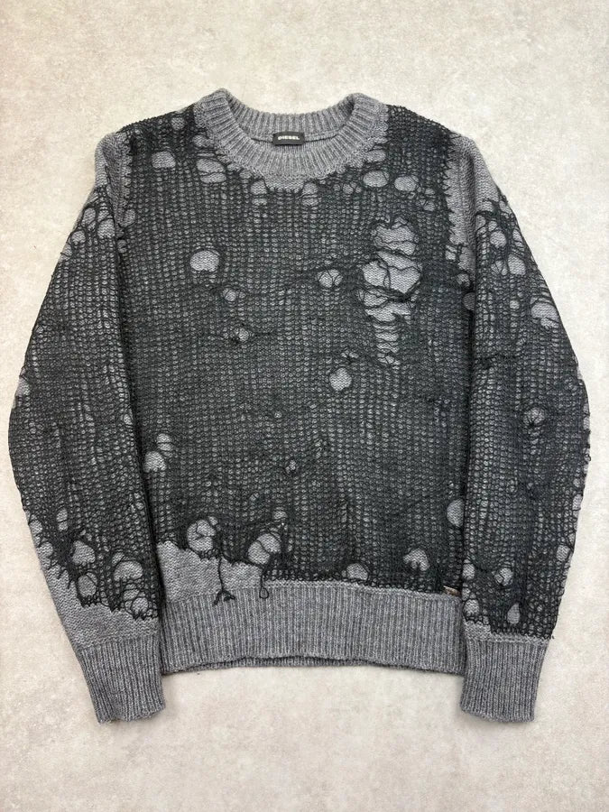 Diesel Grey & Black Cobweb Contemporary Sweater unQWJvF 0