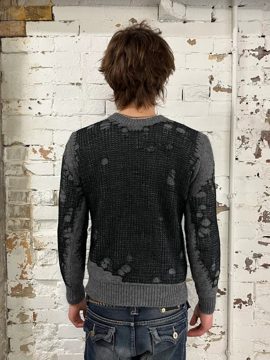 Diesel Grey & Black Distressed Spider Web Knit Sweater DheWibO 2