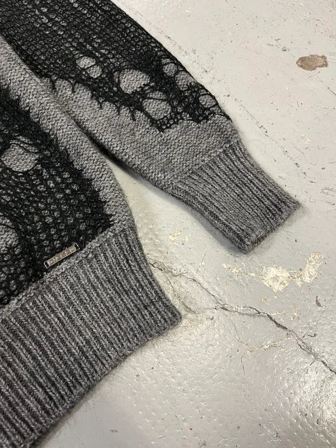 Diesel Grey & Black Distressed Spider Web Knit Sweater DheWibO 5