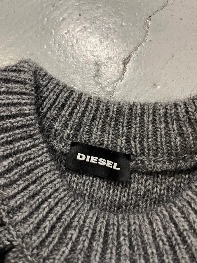 Diesel Grey & Black Distressed Spider Web Knit Sweater DheWibO 6