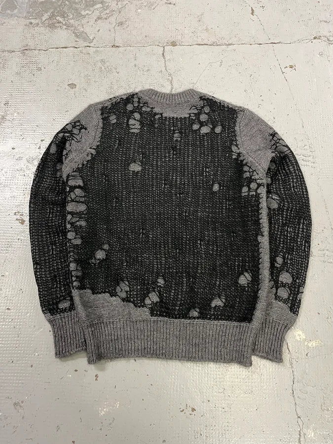 Diesel Grey & Black Distressed Spider Web Knit Sweater DheWibO 7