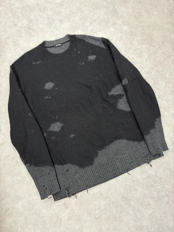 Diesel Grey & Black Distressed Sweater WMhJavX 3