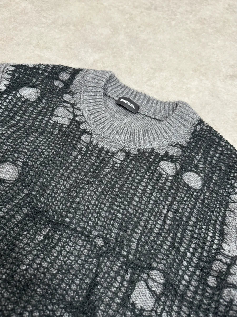 Diesel Grey & Black Net Contemporary Sweater NWBRcRy 5