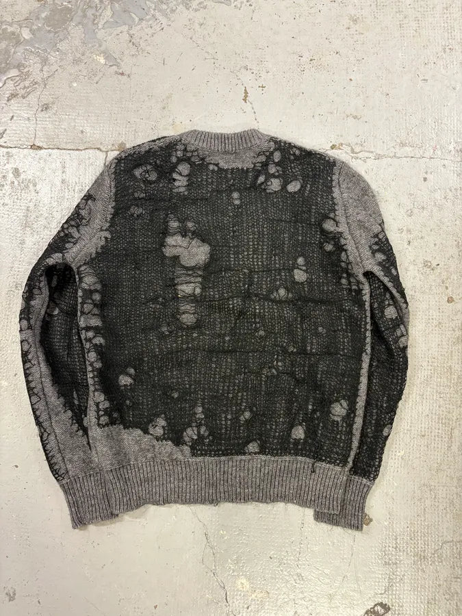 Diesel Grey & Black Spyder Web Wool Blend Distressed Sweater  iEkZguW 4