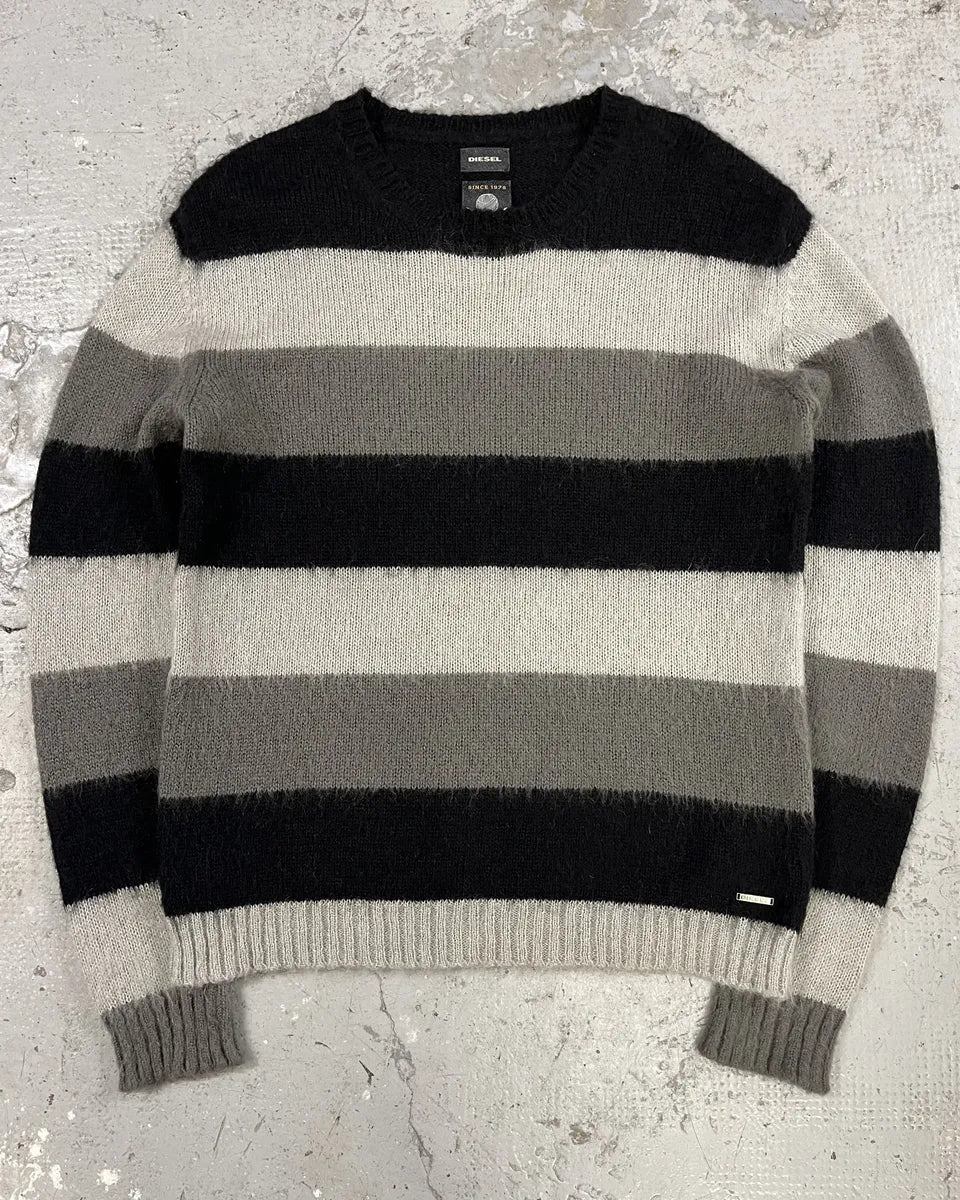 Diesel Grey & Black Stripped Knit Sweater (M) DfNdPXX 0