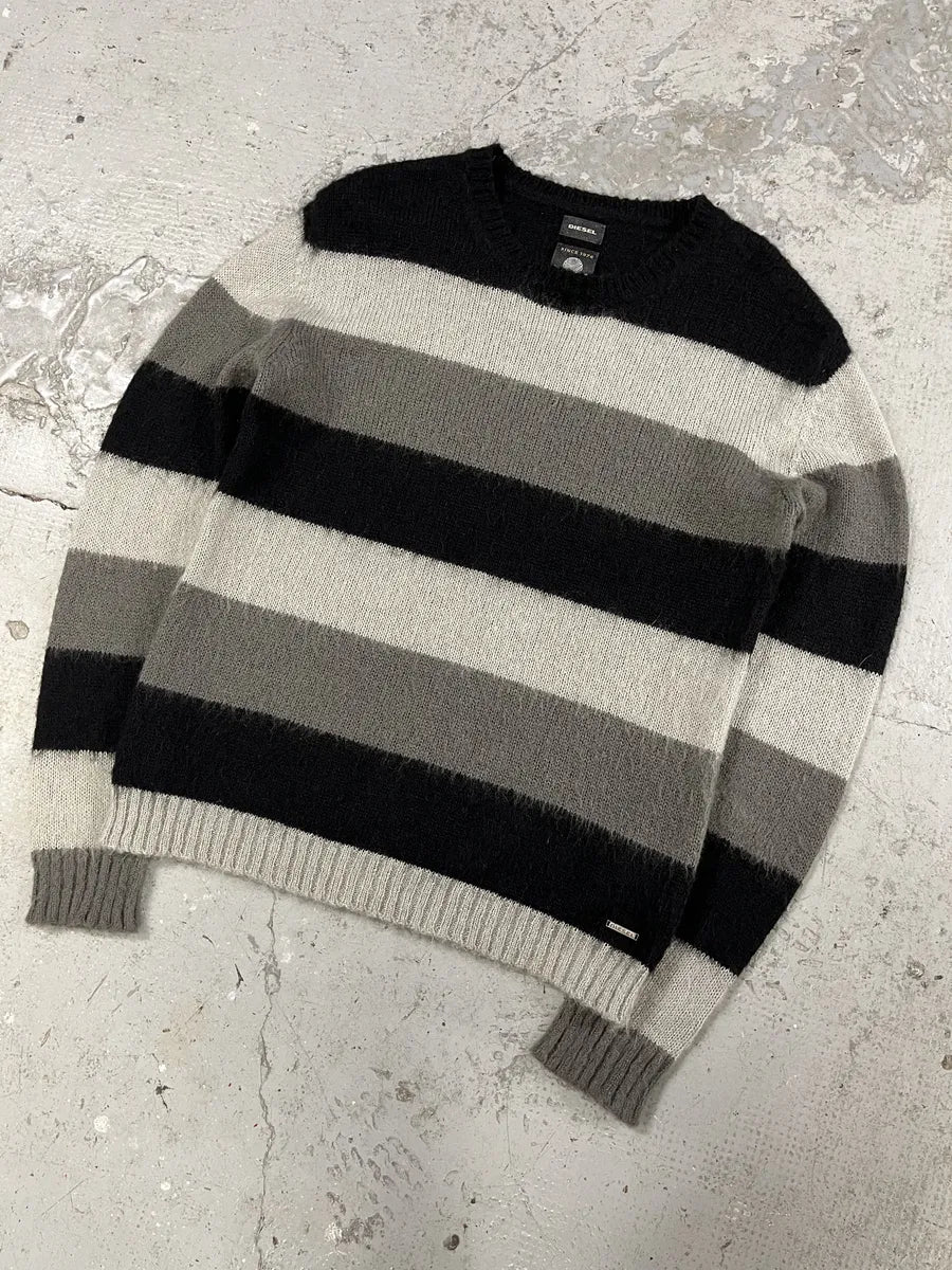 Diesel Grey & Black Stripped Knit Sweater (M) DfNdPXX 2