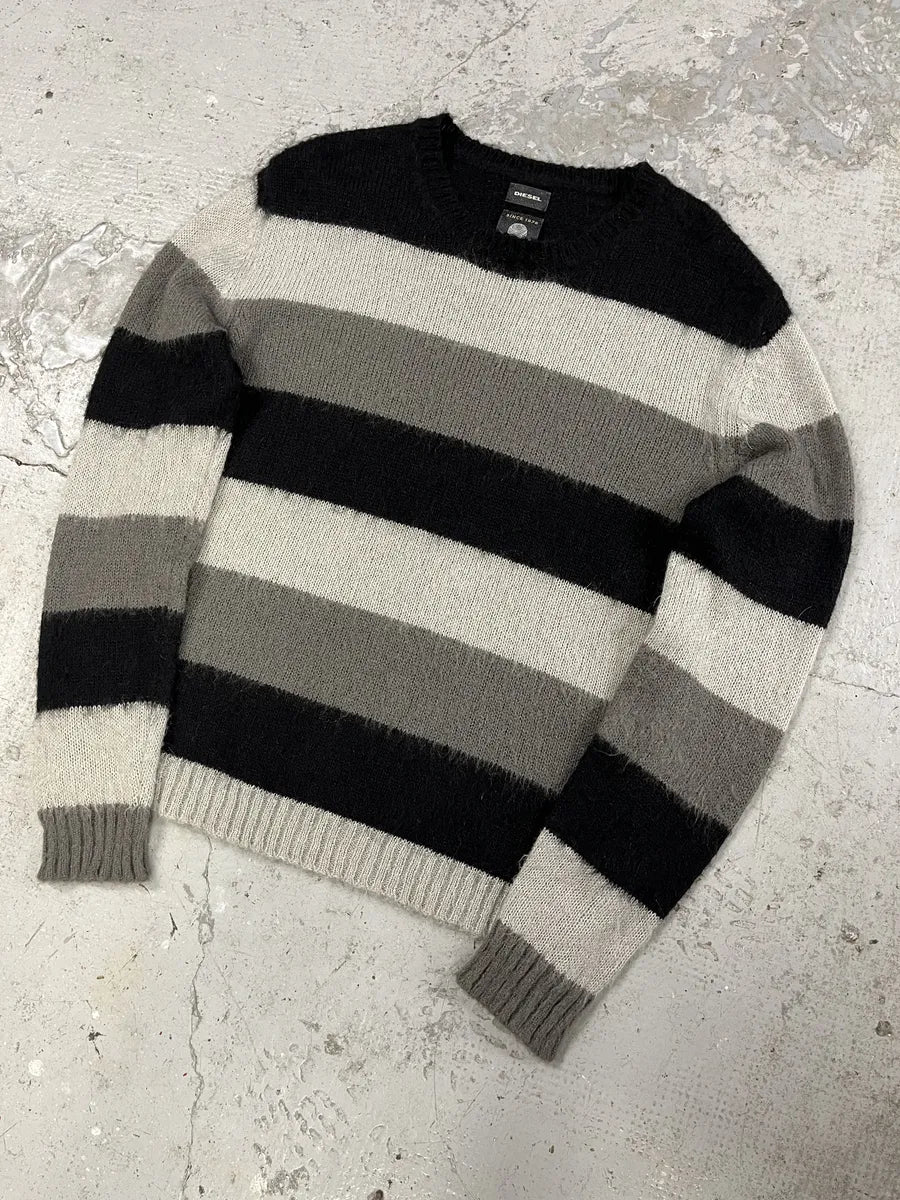 Diesel Grey & Black Stripped Knit Sweater (M) DfNdPXX 7