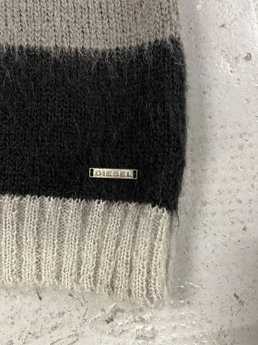 Diesel Grey & Black Stripped Knit Sweater (M) DfNdPXX 9