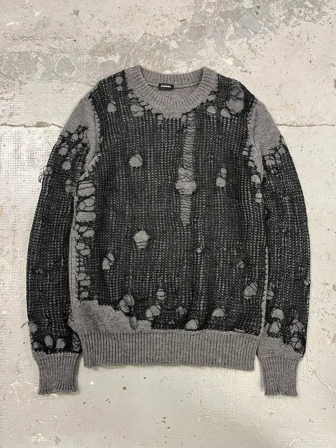 Diesel Grey & Distressed Black Layered Sweater DjPVlOD 0