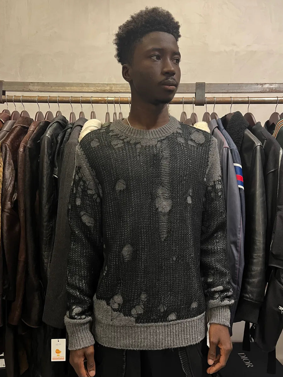 Diesel Grey & Distressed Black Layered Sweater DjPVlOD 1
