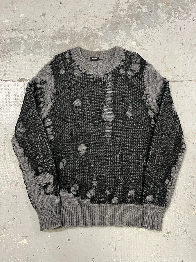Diesel Grey & Distressed Black Layered Sweater DjPVlOD 2