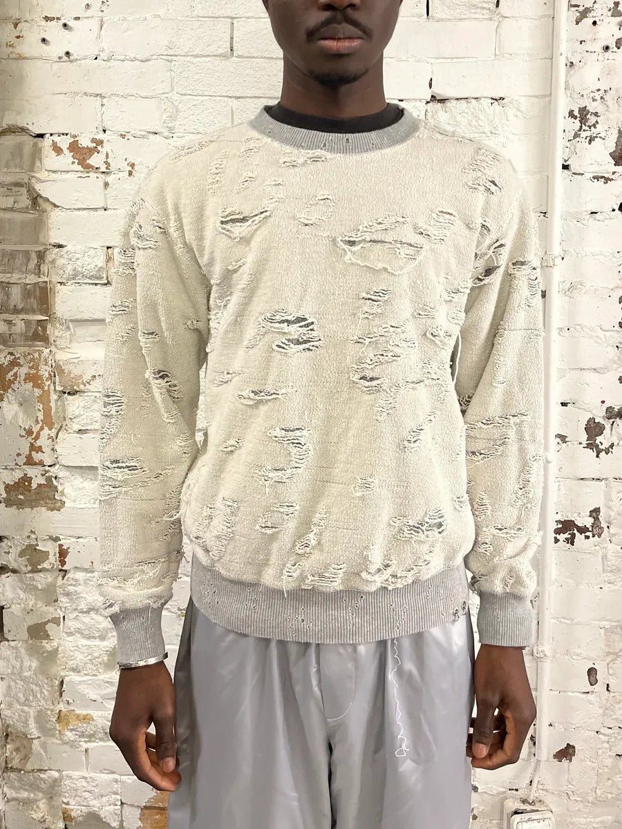 Diesel Grey & White Distressed Sweater GgHiJKE 0