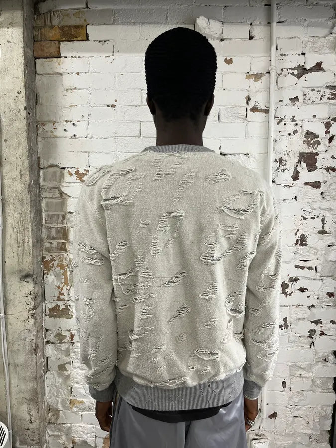 Diesel Grey & White Distressed Sweater GgHiJKE 1