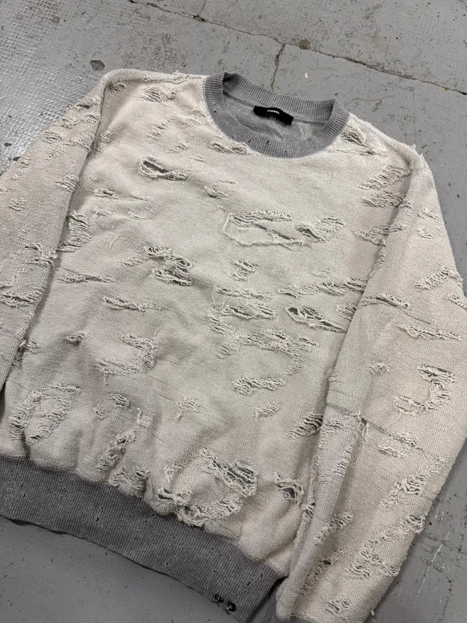 Diesel Grey & White Distressed Sweater GgHiJKE 4