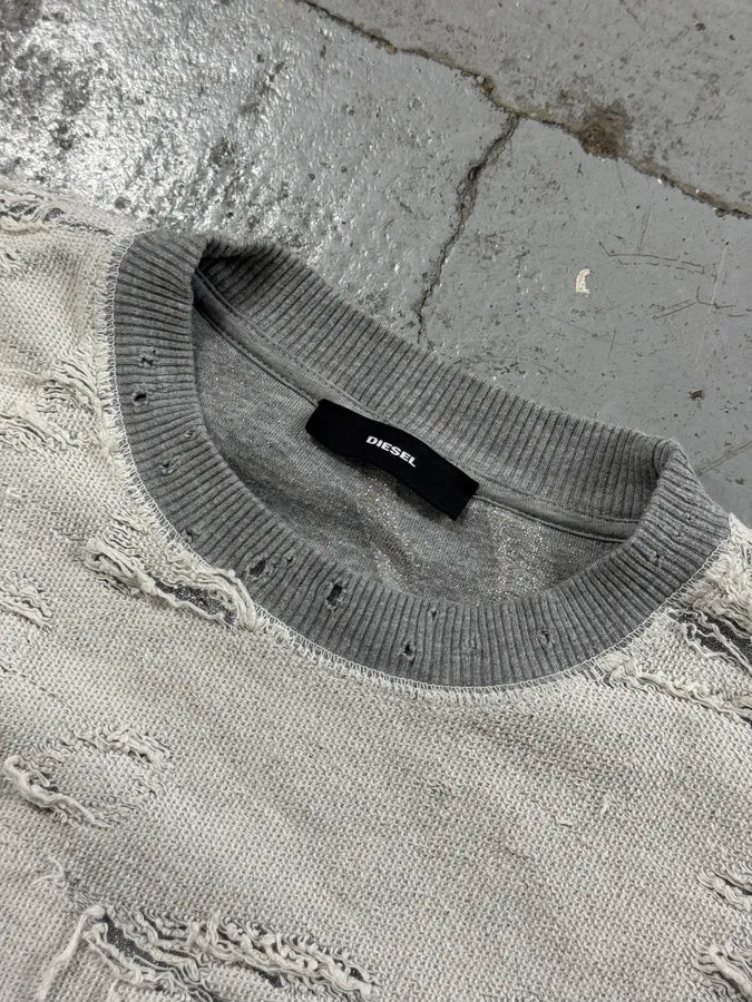 Diesel Grey & White Distressed Sweater GgHiJKE 5