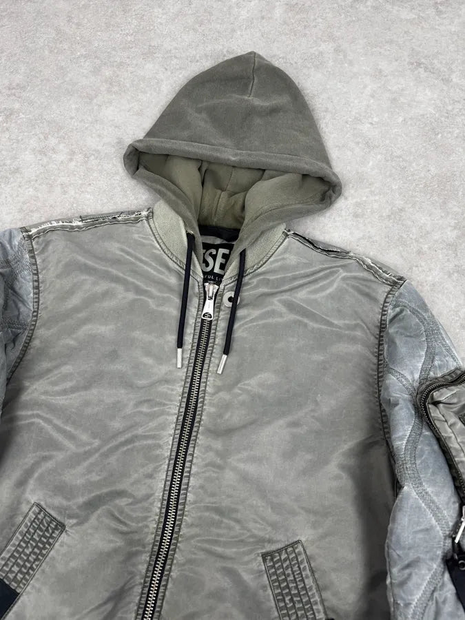 Diesel Grey Aero Cozy Hooded Bomber Jacket WSqxTSi 4