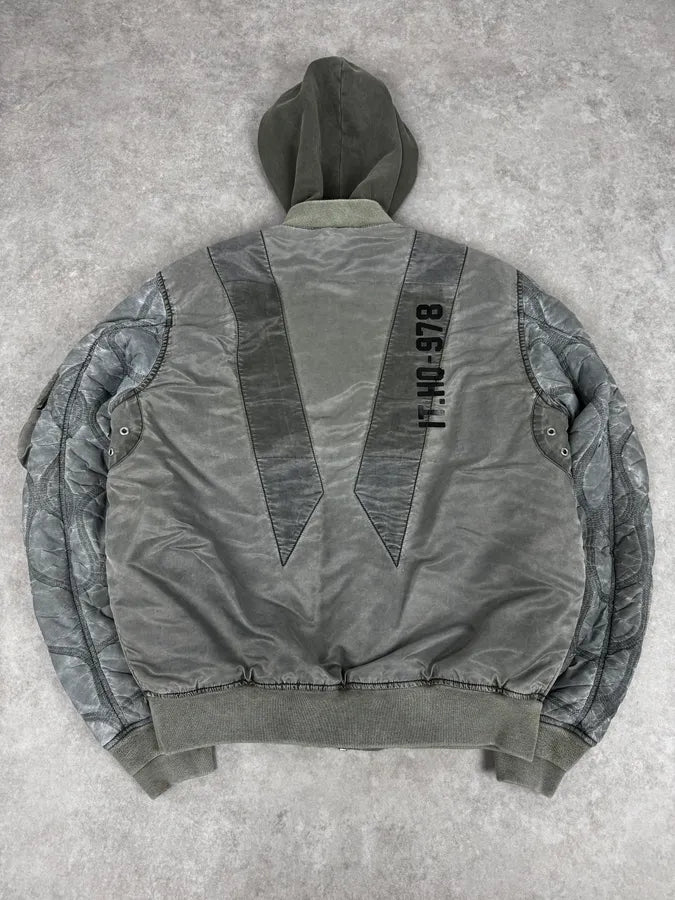 Diesel Grey Aero Cozy Hooded Bomber Jacket WSqxTSi 3