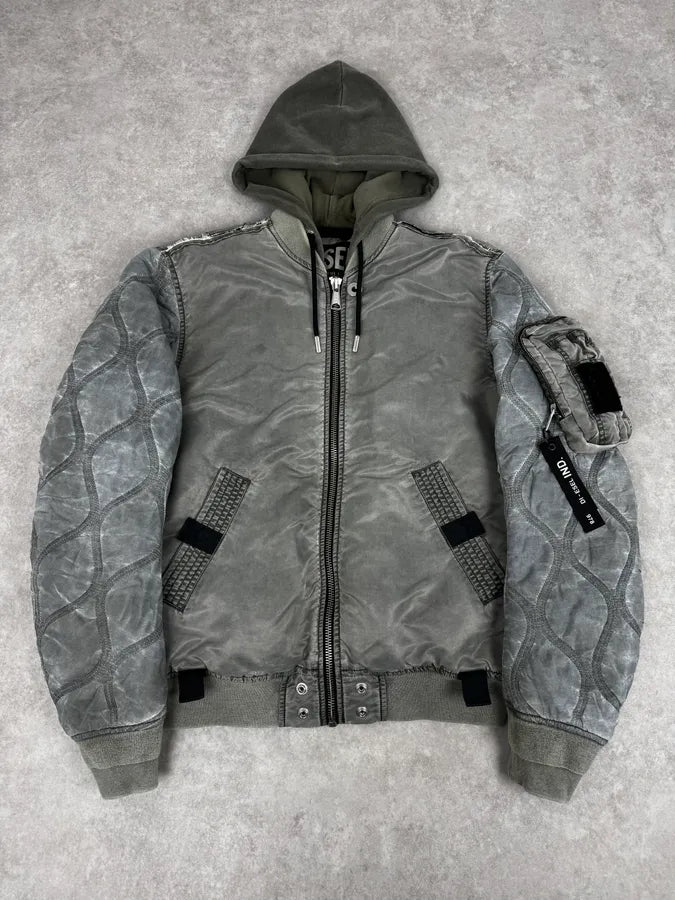 Diesel Grey Aero Cozy Hooded Bomber Jacket WSqxTSi 0