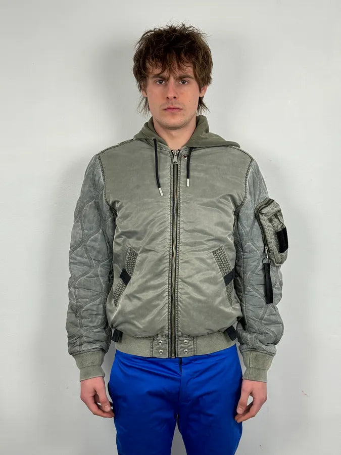 Diesel Grey Aero Cozy Hooded Bomber Jacket WSqxTSi 1