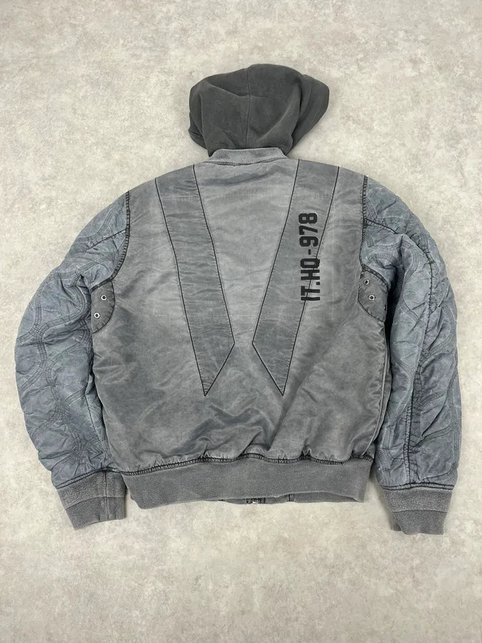 Diesel Grey Aero Hooded Bomber Jacket hpnWEdL 5