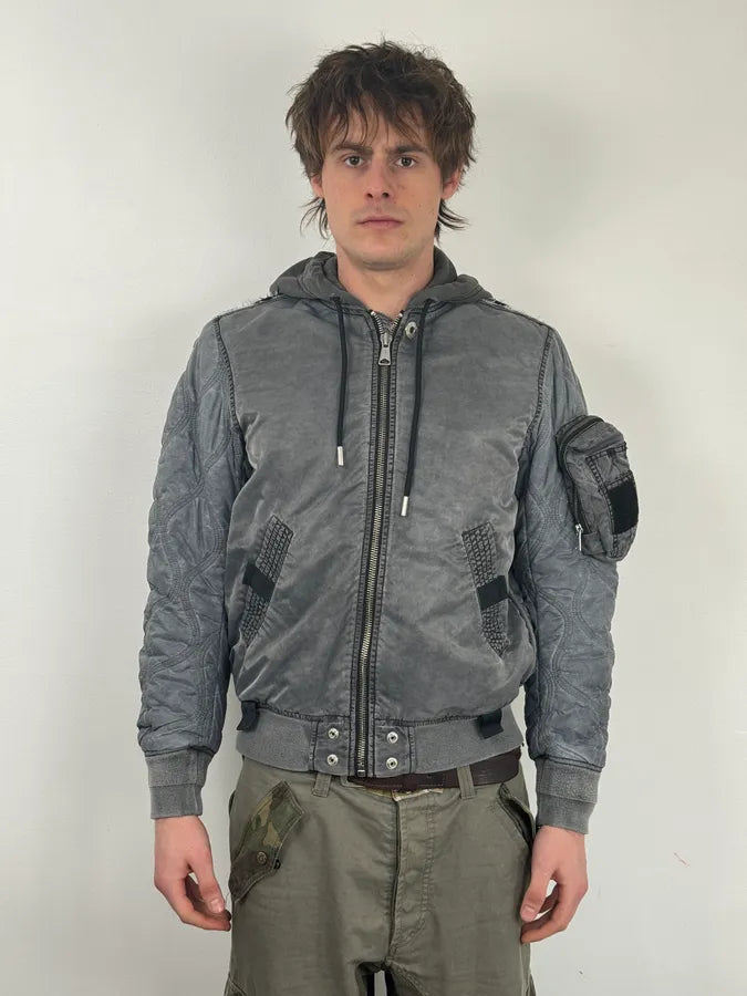 Diesel Grey Aero Hooded Bomber Jacket hpnWEdL 1