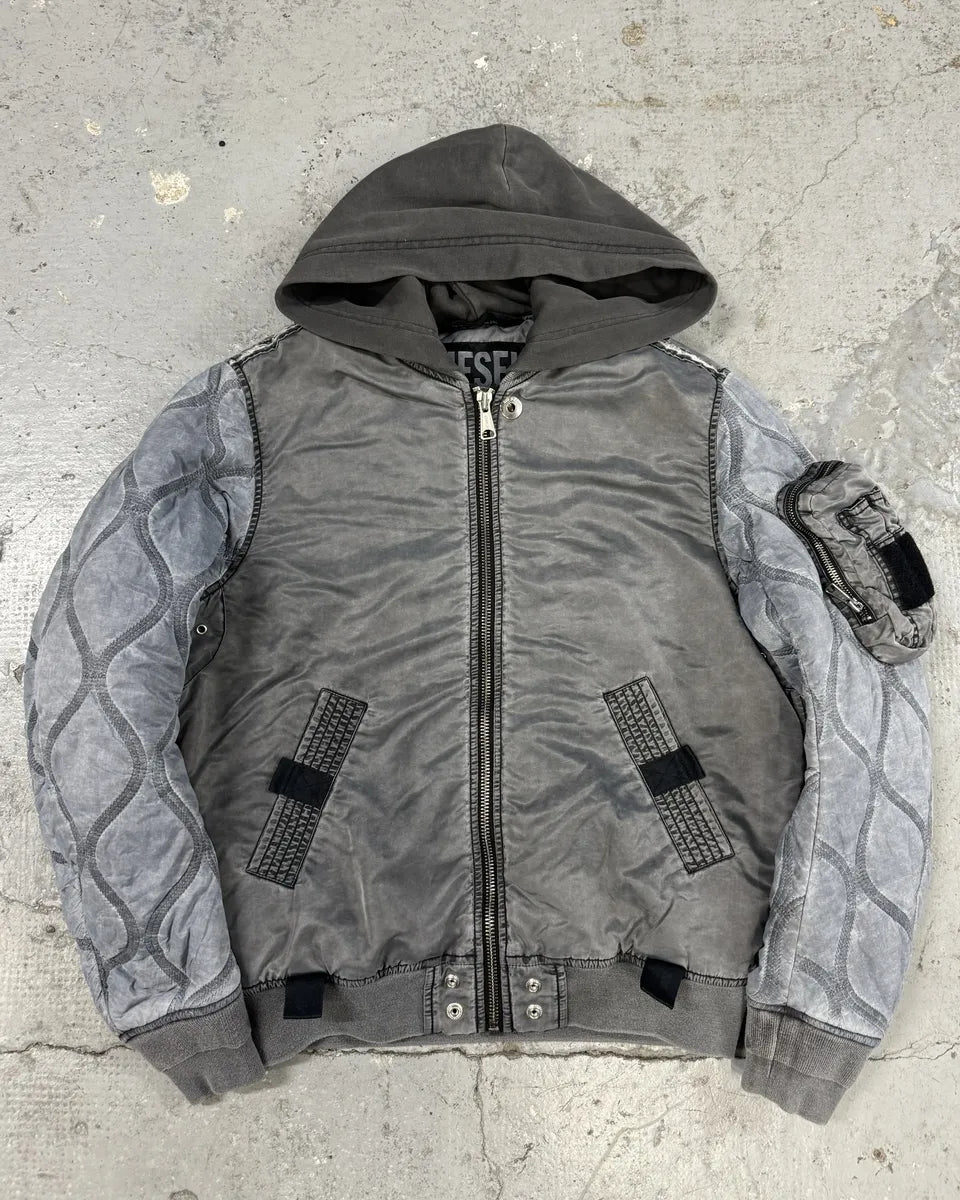 Diesel Grey Avant-Garde Hooded Bomber Jacket (M) 0