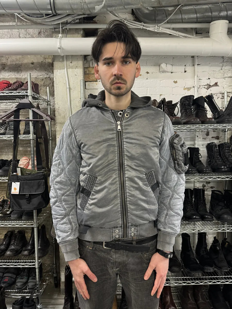 Diesel Grey Avant-Garde Hooded Bomber Jacket (M) 2