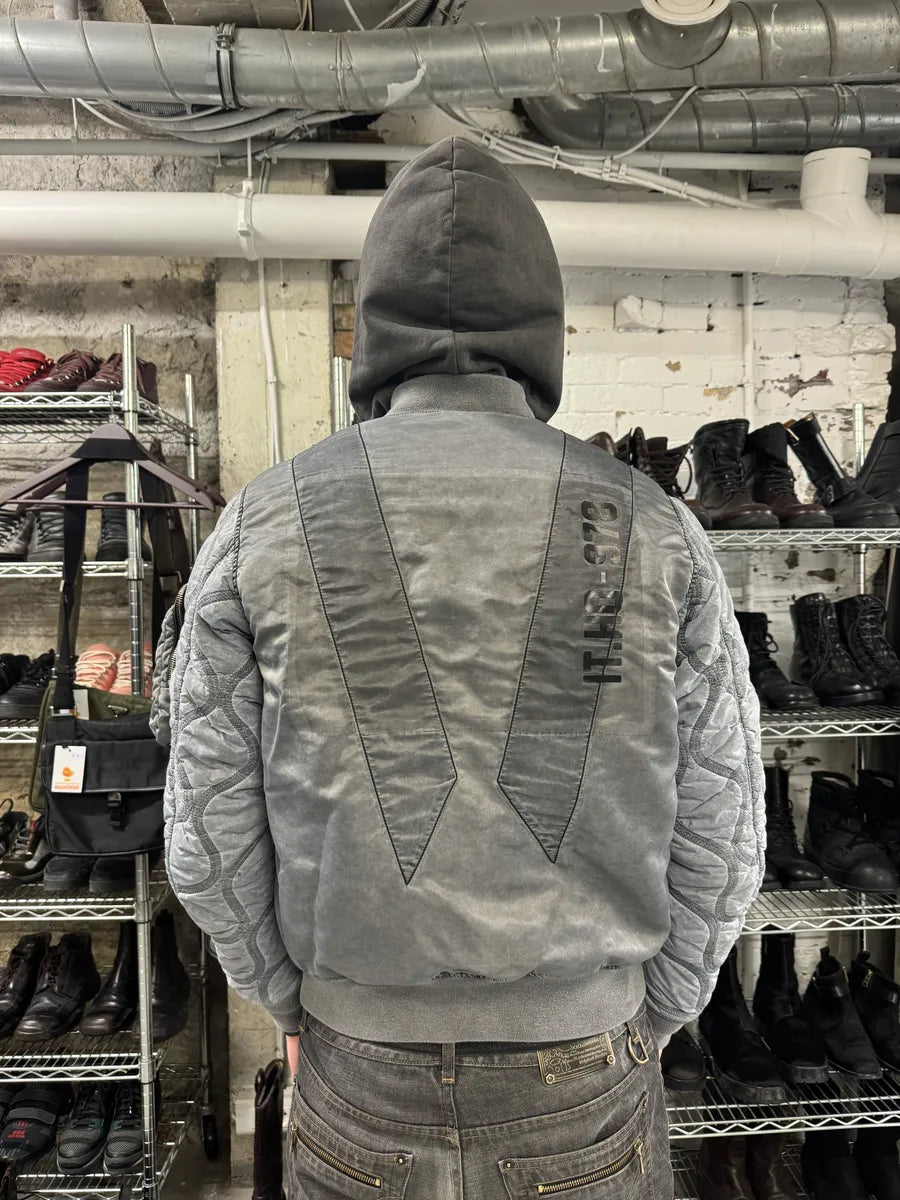 Diesel Grey Avant-Garde Hooded Bomber Jacket (M) 3