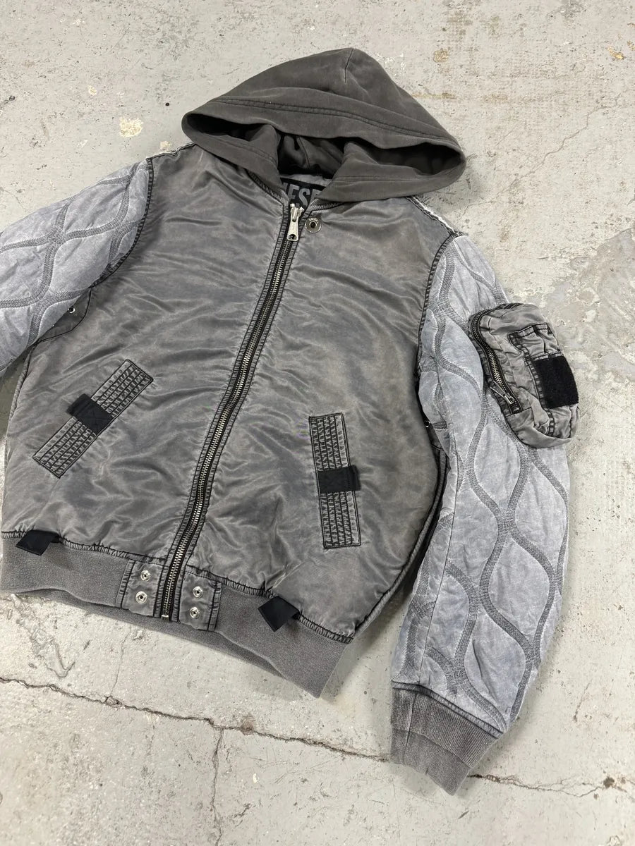 Diesel Grey Avant-Garde Hooded Bomber Jacket (M) 4