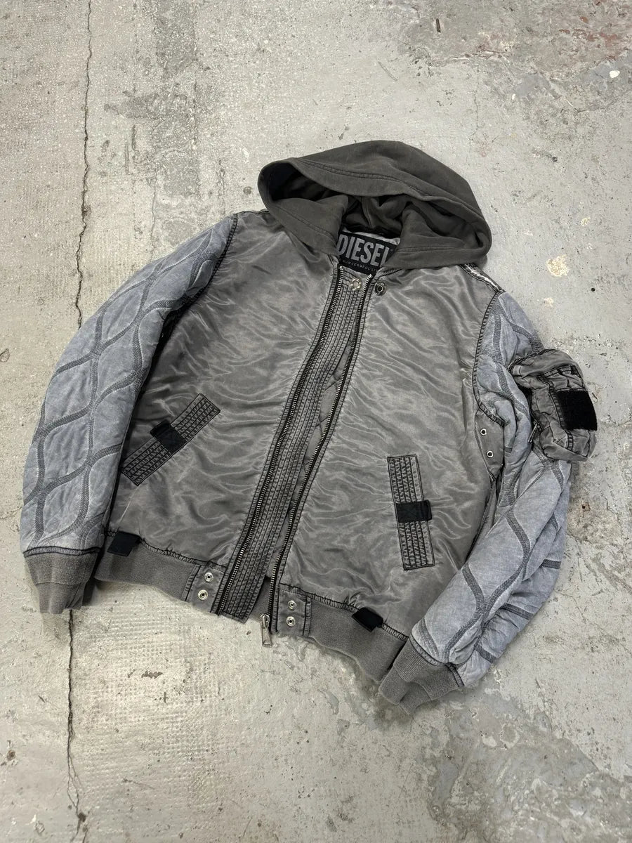 Diesel Grey Avant-Garde Hooded Bomber Jacket (M) 5