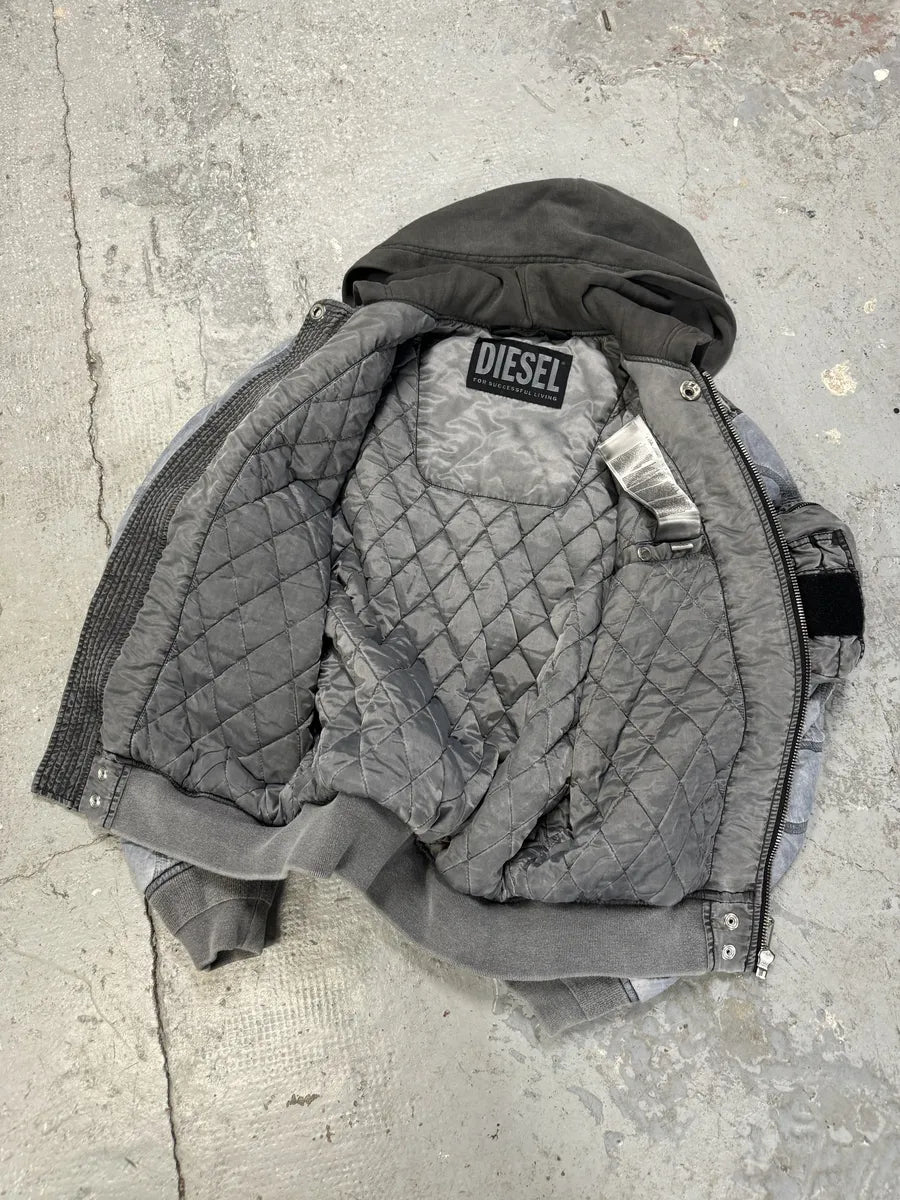 Diesel Grey Avant-Garde Hooded Bomber Jacket (M) 6