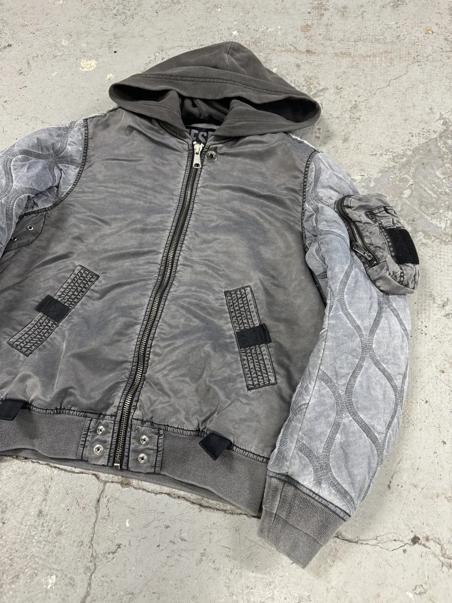 Diesel Grey Avant-Garde Hooded Bomber Jacket (M) 7