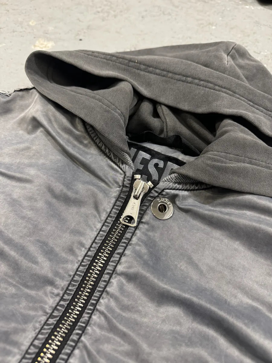 Diesel Grey Avant-Garde Hooded Bomber Jacket (M) 8