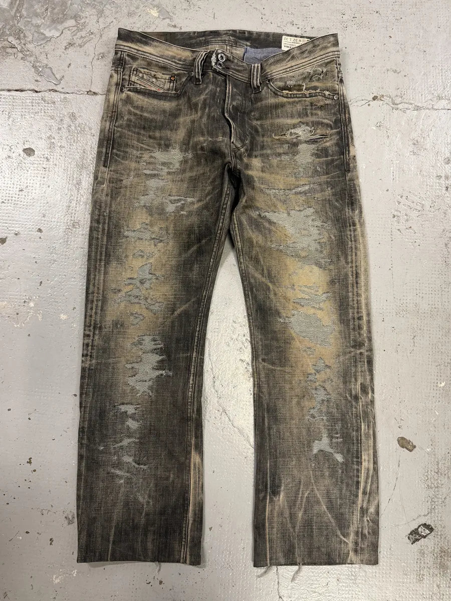 Diesel Grey Distressed Rebel Denim Jeans CndcNMd 0