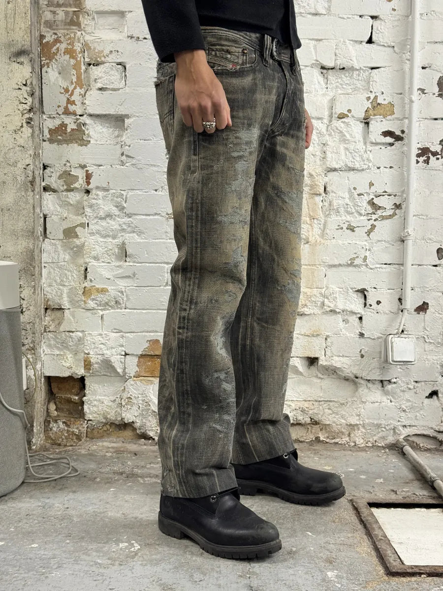 Diesel Grey Distressed Rebel Denim Jeans CndcNMd 1