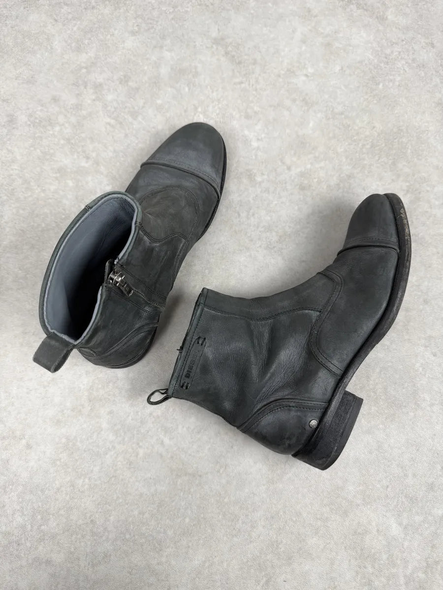 Diesel Grey Eroded Leather Boots JZoInMB 3