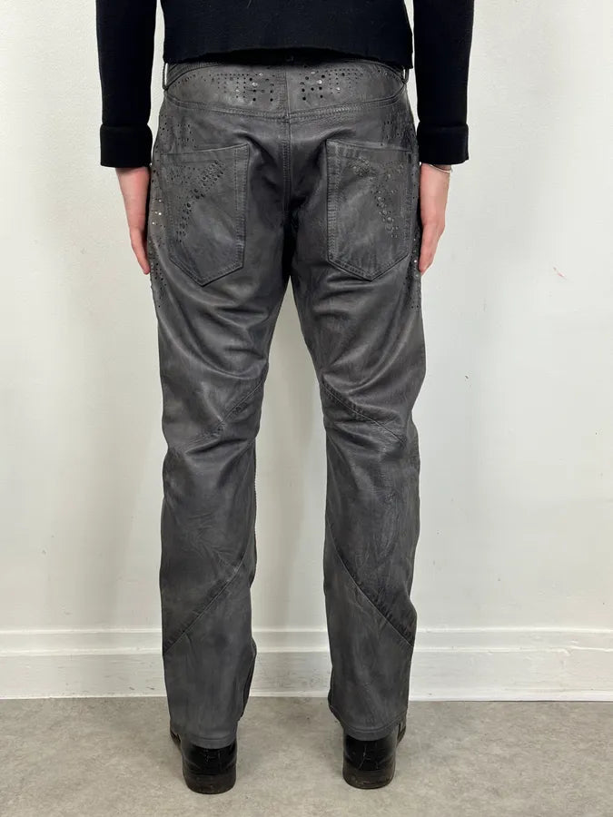 Diesel Grey Eroded Leather Studded Pants NYdzYiD 2