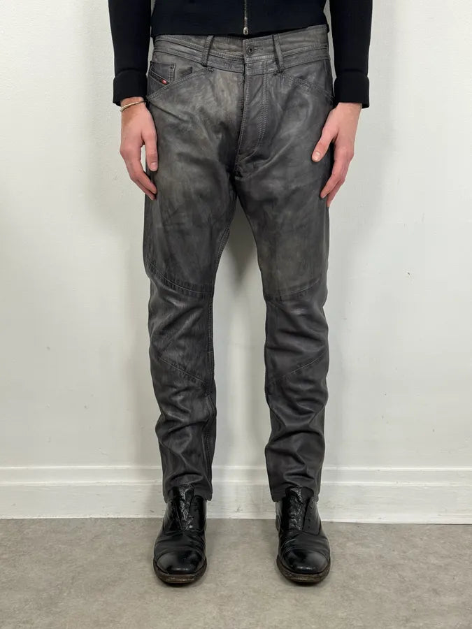 Diesel Grey Eroded Leather Studded Pants NYdzYiD 0