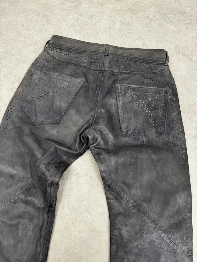 Diesel Grey Eroded Leather Studded Pants NYdzYiD 6
