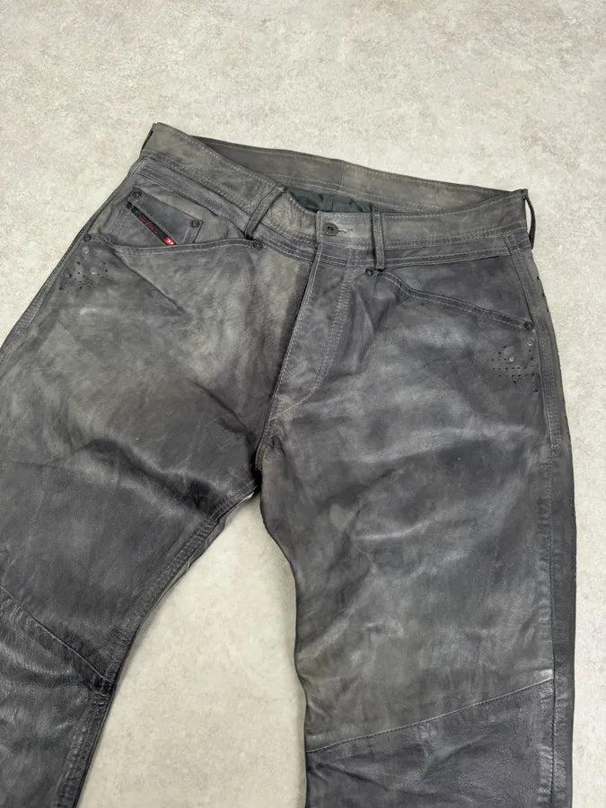 Diesel Grey Eroded Leather Studded Pants NYdzYiD 5