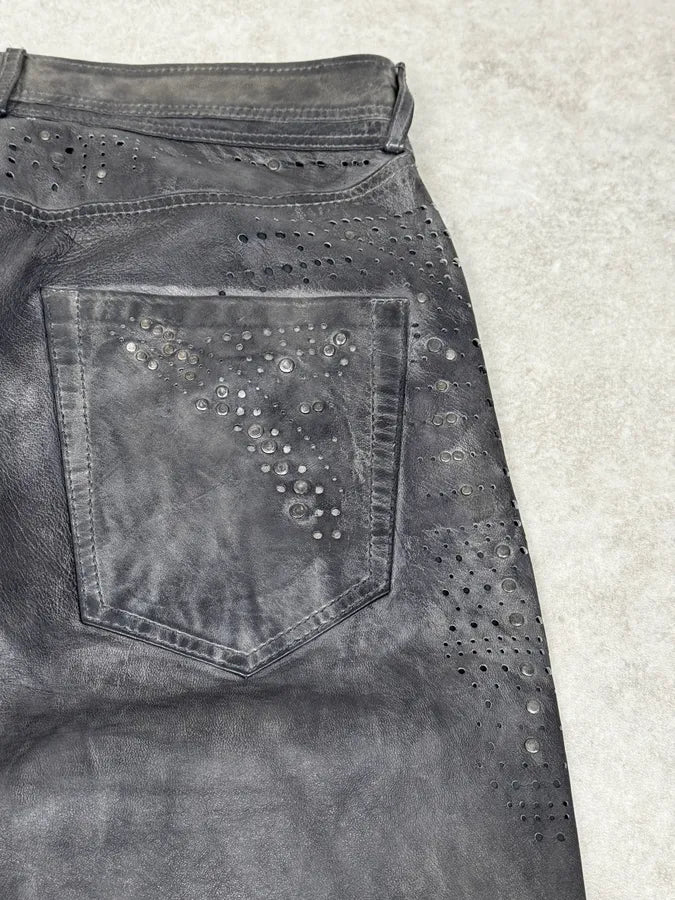 Diesel Grey Eroded Leather Studded Pants NYdzYiD 9