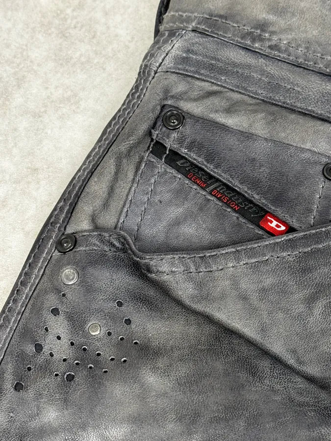 Diesel Grey Eroded Leather Studded Pants NYdzYiD 7