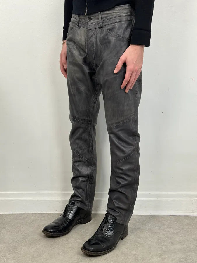 Diesel Grey Eroded Leather Studded Pants NYdzYiD 1