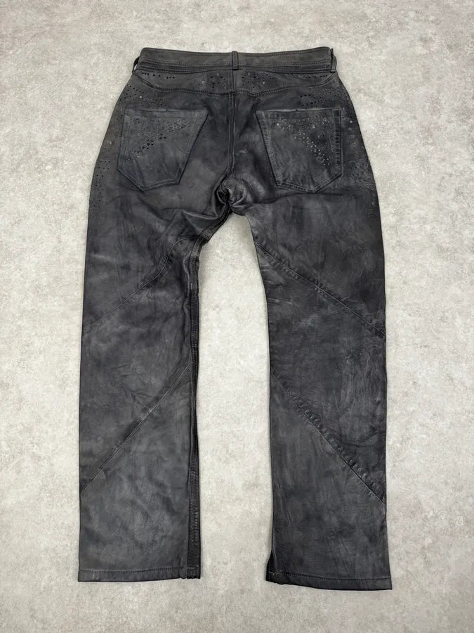 Diesel Grey Eroded Leather Studded Pants NYdzYiD 4
