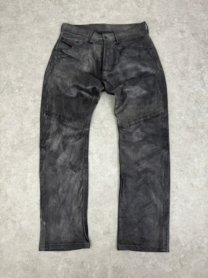 Diesel Grey Eroded Leather Studded Pants NYdzYiD 3