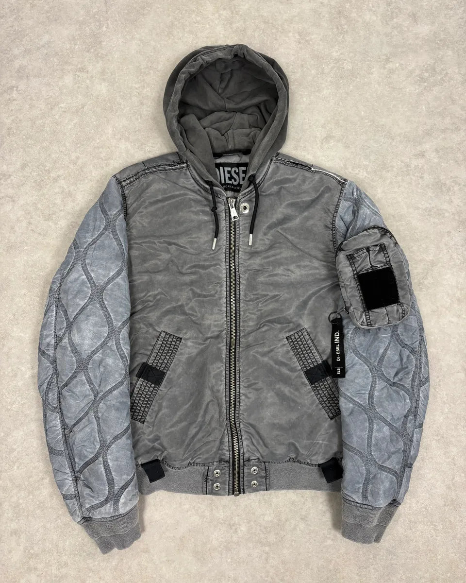 Diesel Grey Hooded Bomber Jacket JttASyn 0