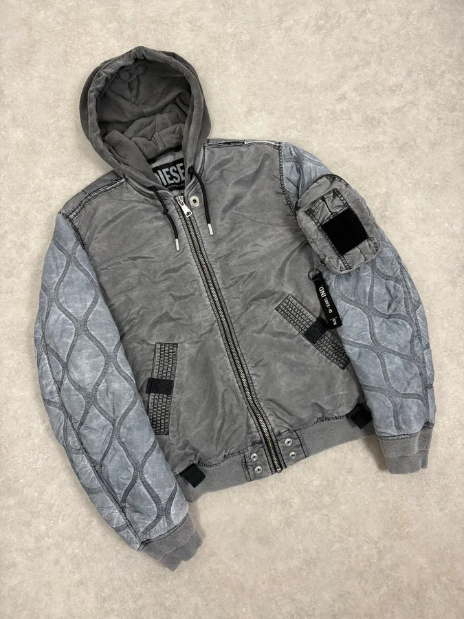 Diesel Grey Hooded Bomber Jacket JttASyn 3
