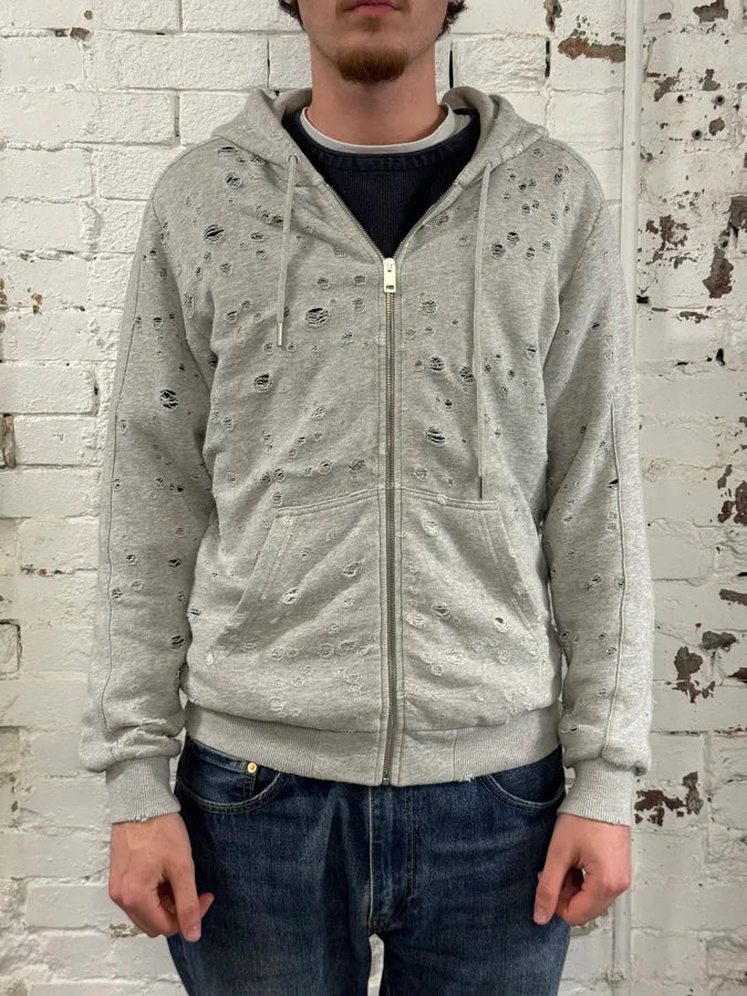 Diesel Grey Multiple Holes Zip-Up Hoodie  ibNDoxN 1