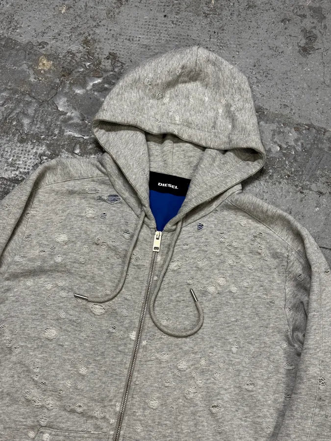 Diesel Grey Multiple Holes Zip-Up Hoodie  ibNDoxN 4